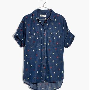 Madewell Embroidered Floral Denim Courier Shirt XS
